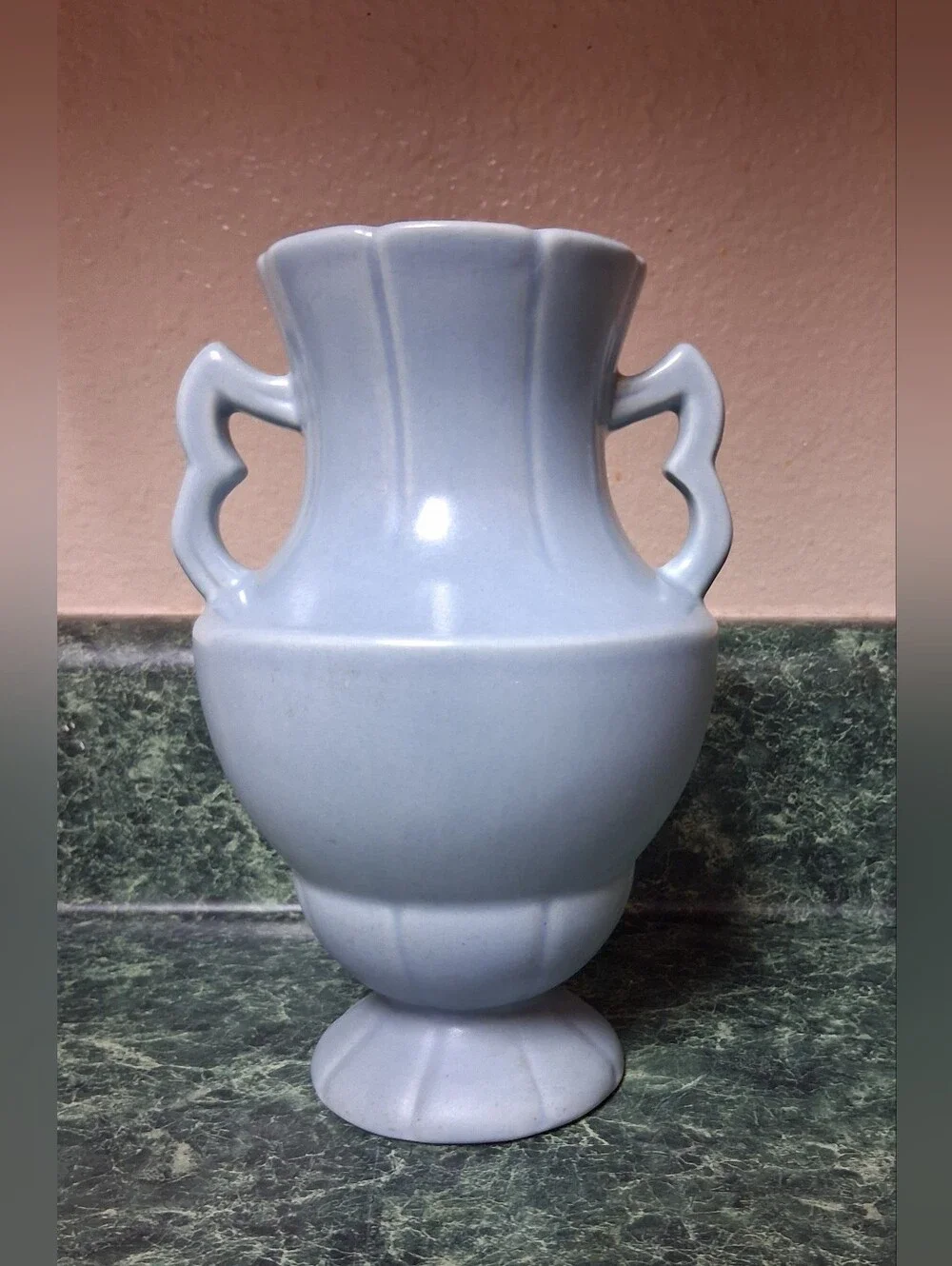 Vintage Weller Pottery Flower Vase Blue w/White Cameo Flowers 7.25